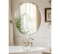 Artloge Round Wall Mirror Silver Frameless : 60 x 60cm Decorative Mirrored Glass Vanity with Beveled Edge for Bathroom Living Room Entryway Hallway