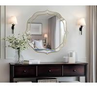 Artloge Silver Wall Mirror Scalloped Decorative: Diameter 80cm Scallop Round Silver Glass Vanity with Unique Modern Art Beveled Gold Edge Frame for Entryway Livingroom Diningroom Bedroom