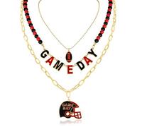 Artlunar Game Day Necklace Stack Football Necklace for Women Stackable Charm Necklace Game Day Accessories Football Mom Outfit Jewelry, Regular, Zinc, No Gemstone