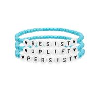Artlunar Women Gifts: Inspirational Blue Bracelets for Women - 'Resist Uplift Persist' Jewelry, One Size, Plastic, no gemstone