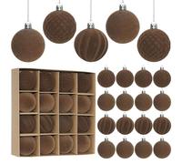Artmag 16 Pcs Velvet Christmas Balls Hanging Ornaments Set, Shatterproof Plastic Flocked Christmas Tree Balls Xmas Decorations Festival Holiday Party Decor (Brown,2.36 Inch)