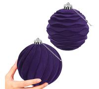 Artmag 2 PCS Large Velvet Christmas Balls Ornaments Shatterproof Hanging Set Flocked for Xmas Tree Holiday Party Decorations (Purple,6 Inch)