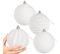 Artmag 4 PCS Large Velvet Christmas Balls Ornaments Shatterproof Hanging Set Flocked for Xmas Tree Holiday Party Decorations (White,4 Inch)