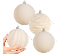 Artmag 4 PCS Large Velvet Christmas Balls Ornaments Shatterproof Hanging Set Flocked for Xmas Tree Holiday Party Decorations (Beige,4 Inch)