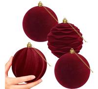 Artmag 4 PCS Large Velvet Christmas Balls Ornaments Shatterproof Hanging Set Flocked for Xmas Tree Holiday Party Decorations (Burgundy,4 Inch)