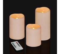 Artmarry Flameless Candles 4" 5" 6" Set of 3 Ivory Outdoor Indoor Pillars 3" Diameter Battery Operated Flickering Candles Include 10-Key Remote Timer Function 400+ Hours by 2 AA Batteries