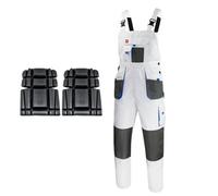 ARTMAS Classic White Bib Work Trousers Durable Canvas Multi Pockets Reinforced Knees With Kneepads 28 30 Inch 46 Eu