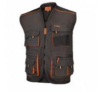 Artmas Classic Work Gilet Graphite Black Orange Heavy Duty 9 Pocket Zip Front Reinforced 270Gsm Ce Category I 34/36 Inch (52 Eu)