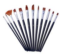Artme 12 Piece Nylon Artist Brush Set For Acrylic Oil Watercolour Gouache | Assorted Nylon Tips With Black Handles For Watercolour Gouache Face Paint Students Beginners Kids And Hobby Artists