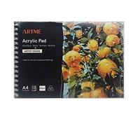 ARTME A4 Acrylic Pad Landscape x 12 Sheets/ 400gsm Extra Heavyweight/Cold Pressed/Acid Free, Premium Quality Drawing Paper for Acrylic and Gouache