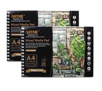 ARTME A4 Mixed Media Pad 2pk 30 Sheets 200gsm Spiral Bound Sketchbook Art