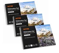 Artme A4 Watercolour Pad, 300gsm, 12 Sheets, Cold Pressed, Acid-Free, Dual Textured Paper, Heavyweight Watercolor Sketchbook for Aquarelle, Gouache & Painting (3 Pack)