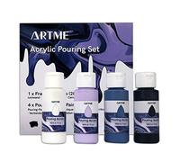 Artme Acrylic Pouring Paint Set - Includes 4 x High Flow Acrylic (60ml), 1 x Canvas (20x20cm) - Beginner Kit, Boost-Up Supplier, Hobby, Starter, Artist, Gifting (Sapphire Crystal)