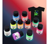Artme Glow in the Dark Textile Paint 20ml x10pcs - Fabric Paint Set for T-Shirts, Canvas Bags and Shoes, Cotton, Denim and More - Permanent, Luminous Colours for DIY Crafts and Clothing