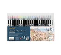 ARTME Watercolour Brush Pen Set 24 Colours With Water Brush And Case | Flexible Brush Tips Portable Case Water Based Ink For Drawing Lettering Journaling Cards Manga And Crafts