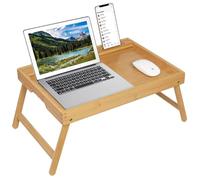 Artmeer X-Large Bamboo Bed Tray with Device Slot and Folding Legs, Bamboo