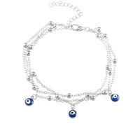 Artmiss Boho Layered Ankle Bracelet Devil's Eye Round Pendant Anklets Bead Chain Dainty Silver Anklet Beach Foot Jewelry for Women Summer Gift