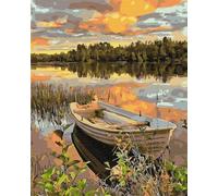 Artnapi Paint by Numbers Adults Children Kits without Frame 40 x 50 cm (Boot at Sunset) - DIY Oil Painting on Canvas Gift - Very Fun and Relaxing, Anti-Stress, Learn to Paint