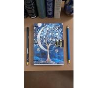 ARTNCRAFT Celestial Tree Moon and Snowflakes Diary with Vintage Metal Clasp, Blue Night Sky Design Handmade paper Unlined Recycled paper Journal Notebook for men and women 160 pages design tree