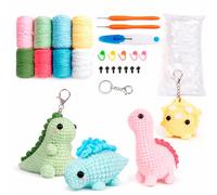 Artnova Amigurumi Dinosaurs Crochet Kit for Beginners - Complete Set with Threads, Needles, Filling, Eyes and 4 Keychains - Includes Video Tutorial Step by Step - Crafts DIY Creative Gift
