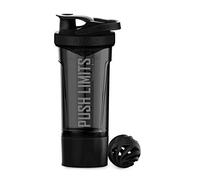 Artoid Mode 720ml Sports Fitness Workout Protein Shaker Bottle Black Grey with Twist and Lock Protein Box Storage, Dual Mixing Technology with Shaker Balls & Mixing Grids - BPA Free