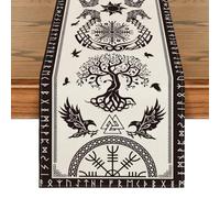 Artoid Mode Beige Black Viking Tree of Life Raven Helm of Awe Table Runner, Seasonal Kitchen Dining Table Decoration for Home Party Decor 40x180 cm