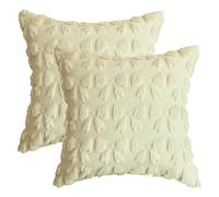 Artoid Mode Beige Bow Soft Plush Faux Fur Valentine's Day Cushion Covers Set of 2, 45x45 cm Decorative Pillow Case Cover Sofa Living Room Decor