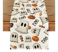 Artoid Mode Beige Ghost Pumpkins Candy Halloween Table Runner, Seasonal Fall Kitchen Dining Table Decoration for Home Party Decor 40x140 cm