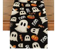 Artoid Mode Black Ghost Pumpkins Candy Halloween Table Runner, Seasonal Fall Kitchen Dining Table Decoration for Home Party Decor 40x140 cm