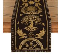 Artoid Mode Black Gold Viking Tree of Life Raven Helm of Awe Table Runner, Seasonal Kitchen Dining Table Decoration for Home Party Decor 40x180 cm