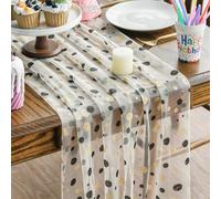 Artoid Mode Black Golden Polka Dots Beige Gauze Table Runner 70x300 cm, Seasonal Sheer Cheesecloth Dining Holiday Birthday Table Decor for Home Party