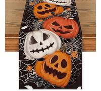 Artoid Mode Black Jack-O-Lantern Pumpkins Spider Web Halloween Table Runner, Leaves Kitchen Dining Table Decoration for Home Party Decor 40x180 cm
