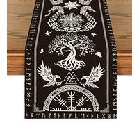 Artoid Mode Black Viking Tree of Life Raven Helm of Awe Table Runner, Seasonal Kitchen Dining Table Decoration for Home Party Decor 40x140 cm
