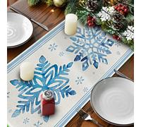 Artoid Mode Blue Snowflakes Table Runner Seasonal Winter Holiday Kitchen Dining Lunch Table Decoration For Home Party Decor 13x72 Inch Patio Table Tablecloths (F, One Size)