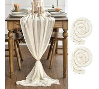 Artoid Mode Boho Beige Gauze Wedding 2 Packs Cheesecloth 300 cm Table Runner, Bridal Fabric Kitchen Dining Holiday Table Decor for Home Party