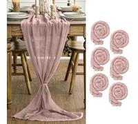 Artoid Mode Boho Dusty Pink Gauze Wedding 6 Packs Cheesecloth 300 cm Table Runner, Bridal Fabric Kitchen Dining Holiday Table Decor for Home Party