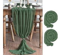Artoid Mode Boho Forest Green Gauze Wedding 2 Packs Cheesecloth 300 cm Table Runner, Bridal Fabric Kitchen Dining Holiday Table Decor for Home Party
