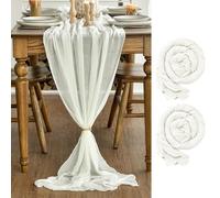 Artoid Mode Boho Ivory Gauze Wedding 2 Packs Cheesecloth 300 cm Table Runner, Bridal Fabric Kitchen Dining Holiday Table Decor for Home Party