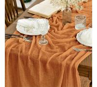 Artoid Mode Boho Orange Gauze Wedding Autumn Cheesecloth 300 cm Table Runner, Seasonal Fall Fabric Kitchen Dining Holiday Table Decor for Home Party