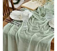 Artoid Mode Boho Sage Green Gauze Wedding Cheesecloth Table Runner 300 cm, Seasonal Fabric Kitchen Dining Holiday Table Decor for Home Party