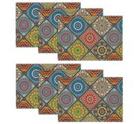 Artoid Mode Boho Vintage Geometric Moroccan Colourful Mandala Placemats Set of 6, 30x45 cm Table Mats for Party Kitchen Dining Decoration