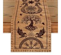 Artoid Mode Brown Black Viking Tree of Life Raven Helm of Awe Table Runner, Seasonal Kitchen Dining Table Decoration for Home Party Decor 40x180 cm