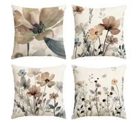 Artoid Mode Brown Poppy Floral Leaves Autumn Cushion Covers Set of 4, 45x45 cm Fall Spring Decorative Pillow Case Cover Sofa Living Room Decor