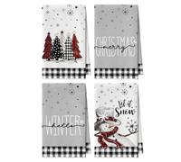 Artoid Mode Buffalo Plaid Snowflake Tree Merry Christmas Kitchen Towels Dish Towels, 42x65 cm Xmas Microfiber Cloth Kitchen Drying Decoration Set of 4