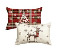 Artoid Mode Buffalo Plaid Tree Deer Snowflake Christmas Cushion Covers Set of 2, 30x50 cm Decorative Pillow Case Cover Sofa Living Room Outdoor Decor