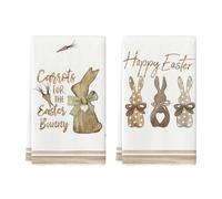Artoid Mode Bunny Rabbits Carrots Happy Easter Kitchen Towels Dish Towels, 42x65 cm Spring Polyester Decoration Tea Towels Set of 2