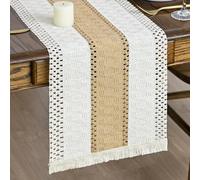 Artoid Mode Burlap Brown Farmhouse Rustic Tassel Table Runner 30x143 cm, Seasonal Holiday Hollow Kitchen Dining Table Decoration for Home Party Decor