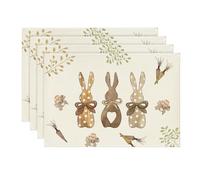 Artoid Mode Carrots Rabbits Bunny Happy Easter Set of 4 Placemats, Seasonal Spring Kitchen Table Decoration Indoor Holiday Party Decor 30x45cm