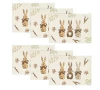 Artoid Mode Carrots Rabbits Bunny Happy Easter Set of 6 Placemats, Seasonal Spring Kitchen Table Decoration Indoor Holiday Party Decor 30x45cm