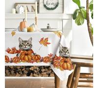 Artoid Mode Cats Maple Leaves Scarves Pumpkins Autumn Table Cloth, Rectangular 140x160 cm Fall Table Cover For Party Home Table Decorations